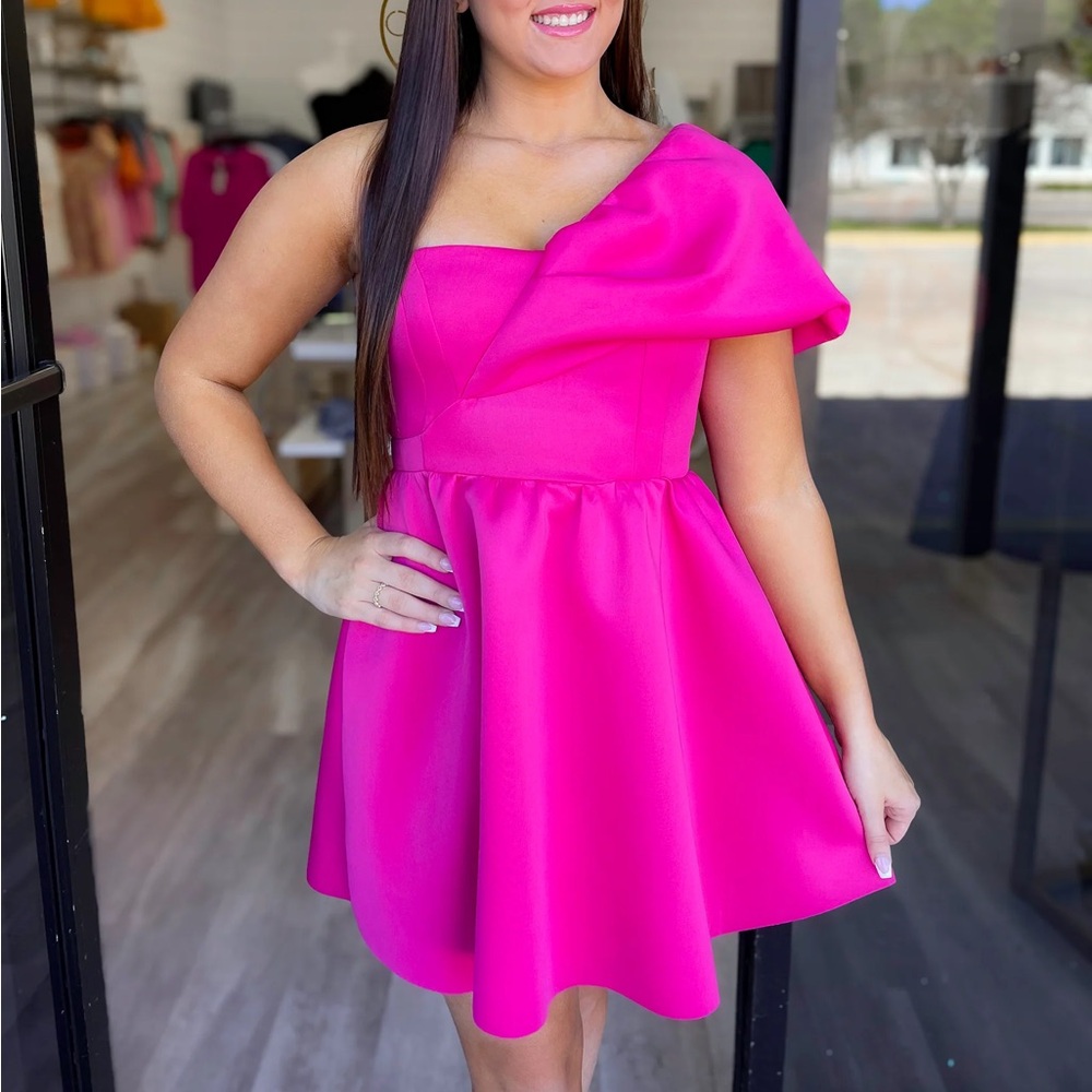 Hot Pink One-Shoulder Fit & Flare Dress